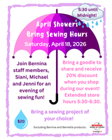 April Showers Brings Sewing Hours w/Michael, Siani and Jenni - April 18, 2026 5:30 pm - Midnight! RALEIGH