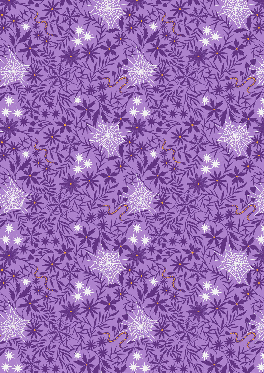 Witchy Woods Floral Cobwebs On Light Purple (glow in the dark)