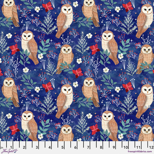 Christmas Cabin Owl Magic - Blue