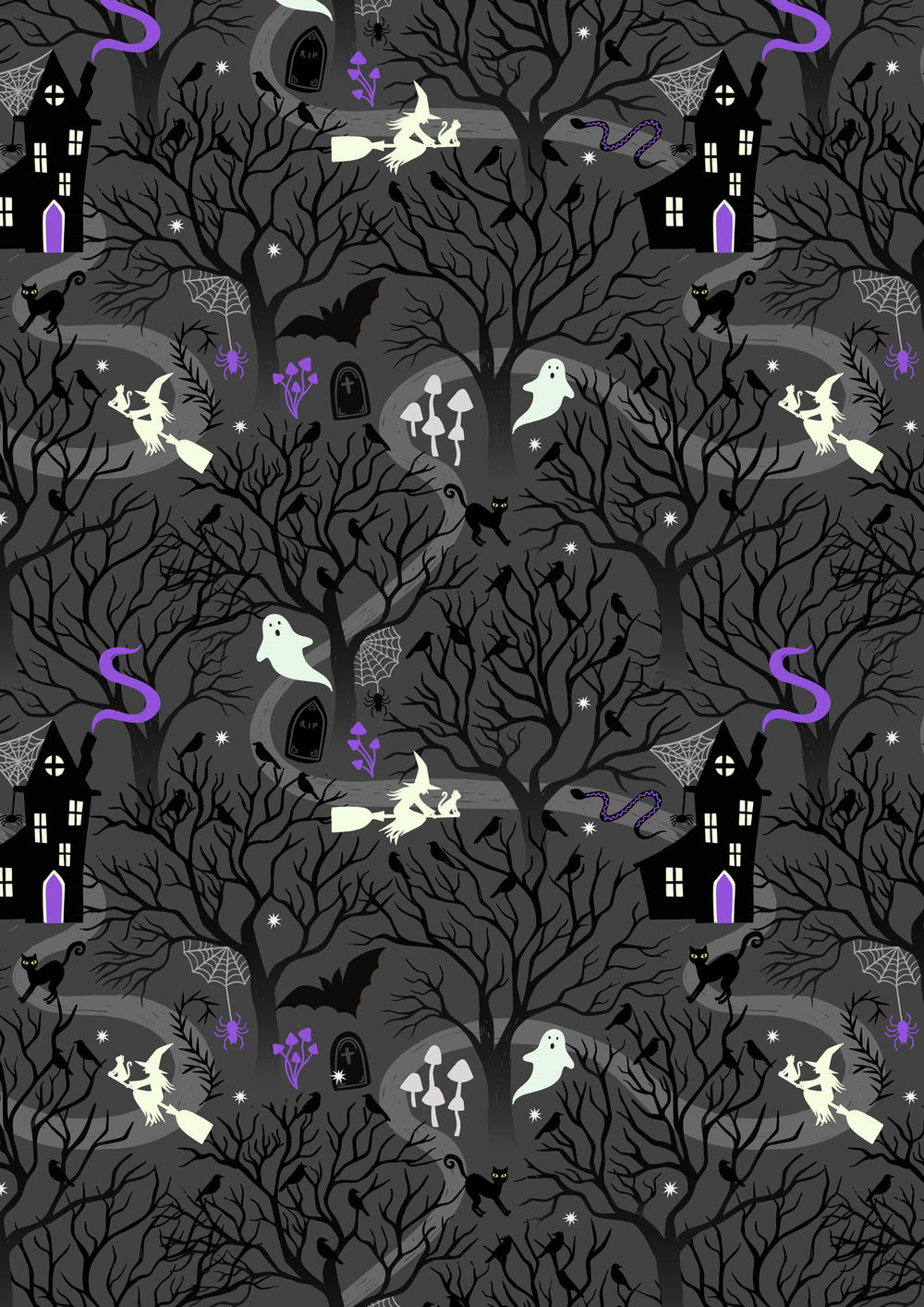 Witchy Woods On Dark Grey (glow in the dark)