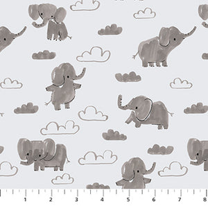 Lucky Day Flannel Elephants Gray