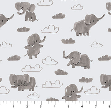 Lucky Day Flannel Elephants Gray