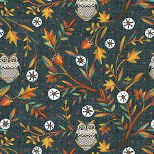 Hello Fall Woodland Vine Owls  Dk Teal