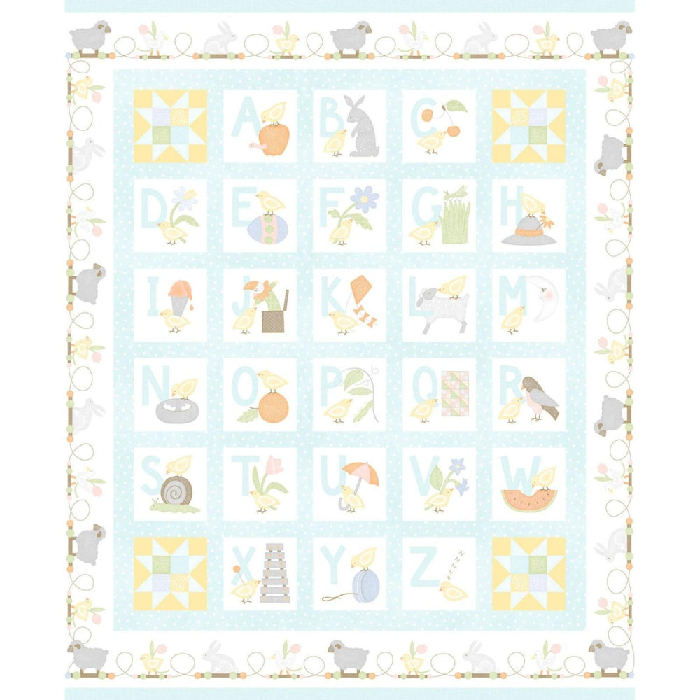 Little Chicks Flannel Blue Alphabet Panel (36'')