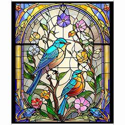 Sunlit Birds Stained Glass Panel