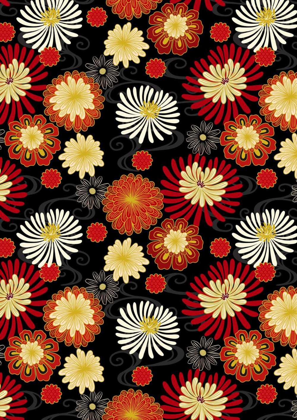 Year of the Dragon Floral - Black & Red