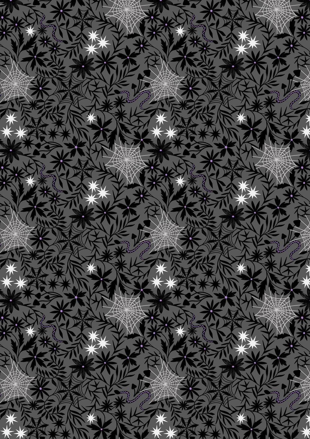 Witchy Woods Floral Cobwebs On Grey (glow in the dark)