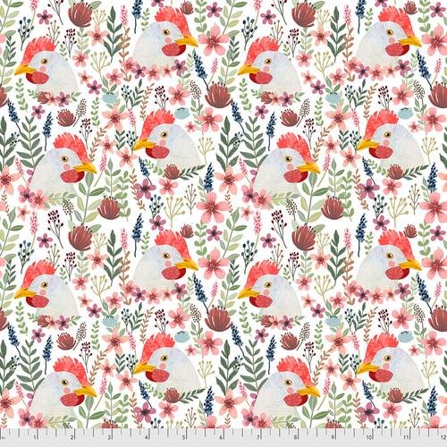 Farm Friends- Floral Chicken White by Mia Charro