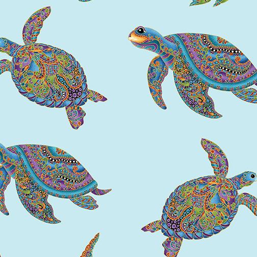Hooked Fish-Sea Turtles -light turquoise